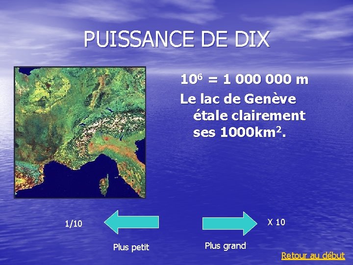 PUISSANCE DE DIX 106 = 1 000 m Le lac de Genève étale clairement