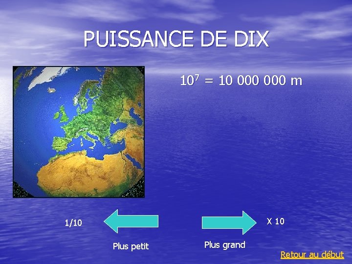 PUISSANCE DE DIX 107 = 10 000 m X 10 1/10 Plus petit Plus PUISSANCE DE DIX 107 = 10 000 m X 10 1/10 Plus petit Plus