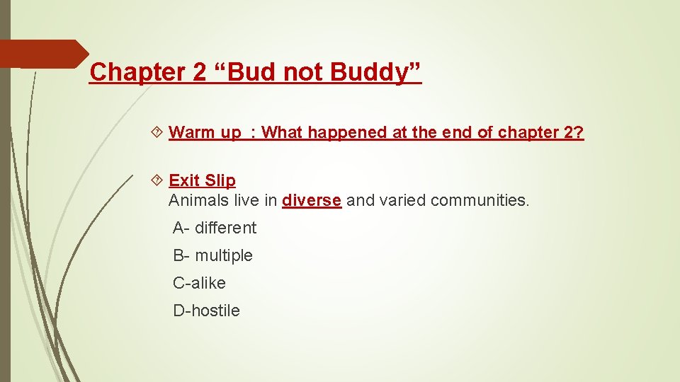 Chapter 2 “Bud not Buddy” Warm up : What happened at the end of