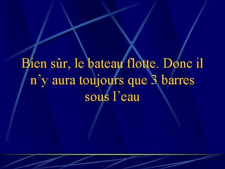 Bien sûr, le bateau flotte. Donc il n’y aura toujours que 3 barres sous