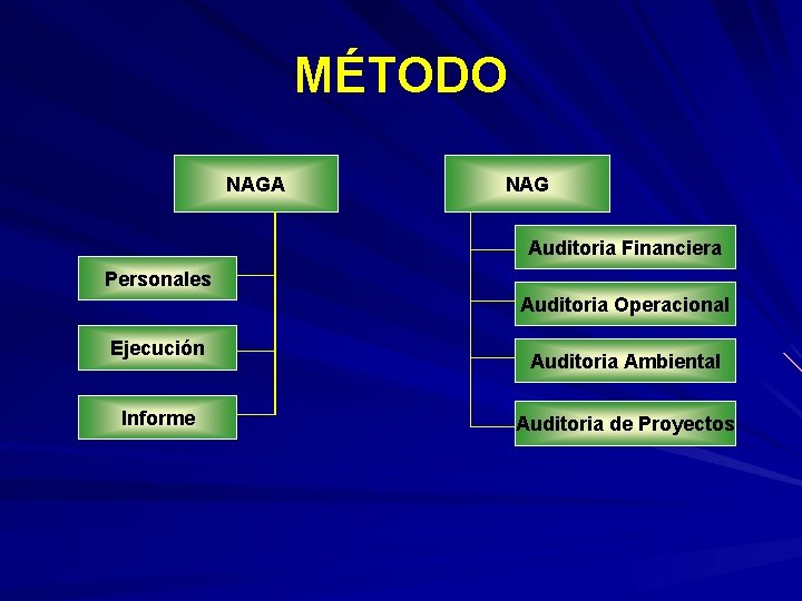 MÉTODO NAGA NAG Auditoria Financiera Personales Auditoria Operacional Ejecución Informe Auditoria Ambiental Auditoria de