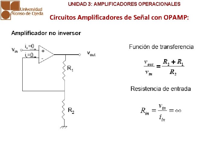 UNIDAD 3: AMPLIFICADORES OPERACIONALES Circuitos Amplificadores de Señal con OPAMP: 
