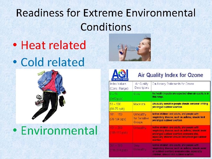Readiness for Extreme Environmental Conditions • Heat related • Cold related • Environmental Readiness for Extreme Environmental Conditions • Heat related • Cold related • Environmental