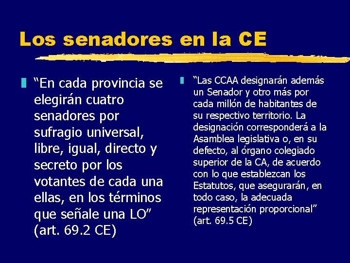 Los senadores en la CE z “En cada provincia se elegirán cuatro senadores por