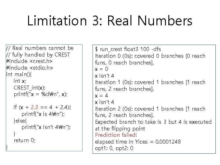 Limitation 3: Real Numbers // Real numbers cannot be // fully handled by CREST