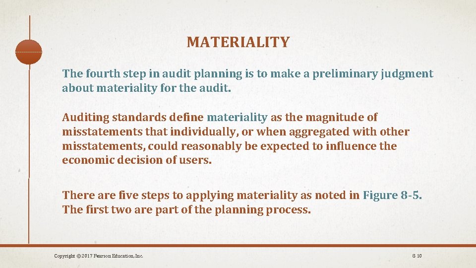 MATERIALITY The fourth step in audit planning is to make a preliminary judgment about