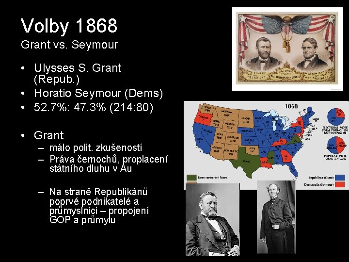 Volby 1868 Grant vs. Seymour • Ulysses S. Grant (Repub. ) • Horatio Seymour