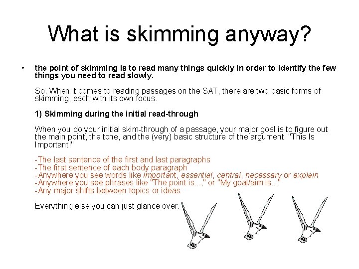 What is skimming anyway? • the point of skimming is to read many things