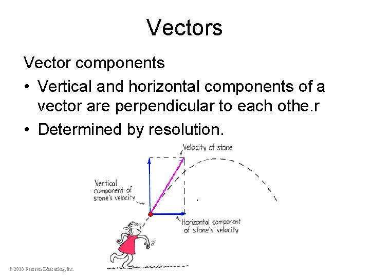 Vectors Vector components • Vertical and horizontal components of a vector are perpendicular to