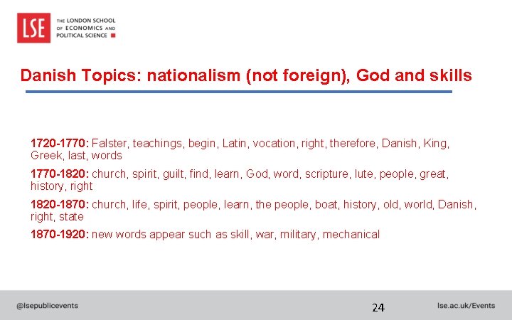 Danish Topics: nationalism (not foreign), God and skills 1720 -1770: Falster, teachings, begin, Latin,