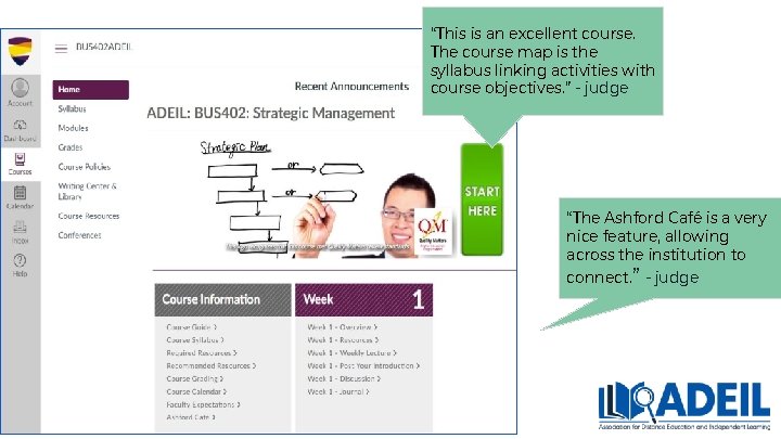 “This is an excellent course. The course map is the syllabus linking activities with “This is an excellent course. The course map is the syllabus linking activities with