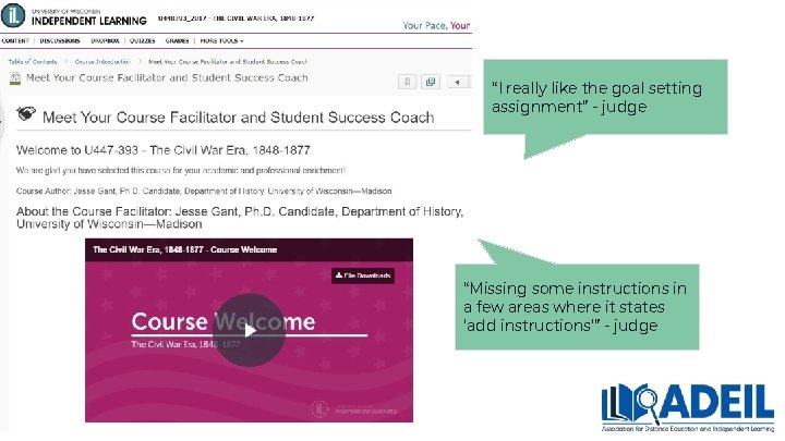 “I really like the goal setting assignment” - judge “Missing some instructions in a “I really like the goal setting assignment” - judge “Missing some instructions in a