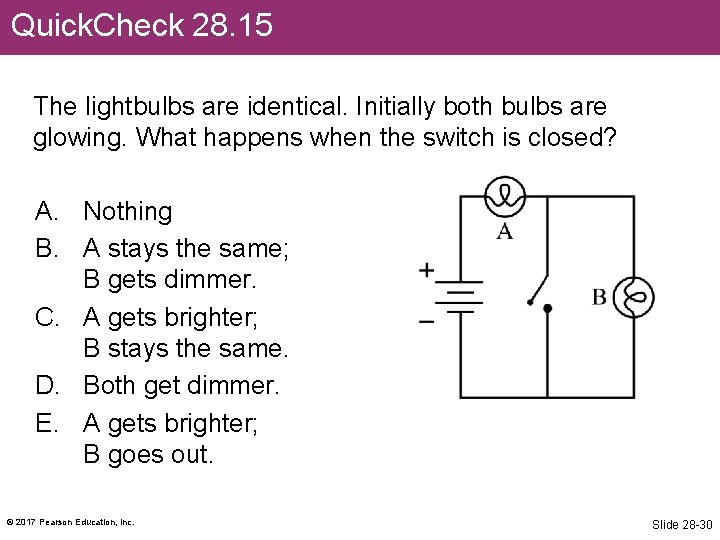 Quick. Check 28. 15 The lightbulbs are identical. Initially both bulbs are glowing. What