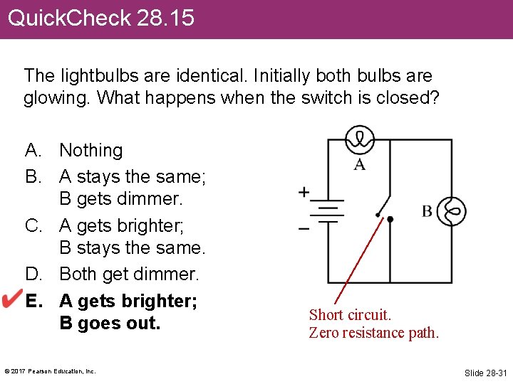 Quick. Check 28. 15 The lightbulbs are identical. Initially both bulbs are glowing. What