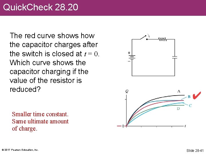 Quick. Check 28. 20 The red curve shows how the capacitor charges after the
