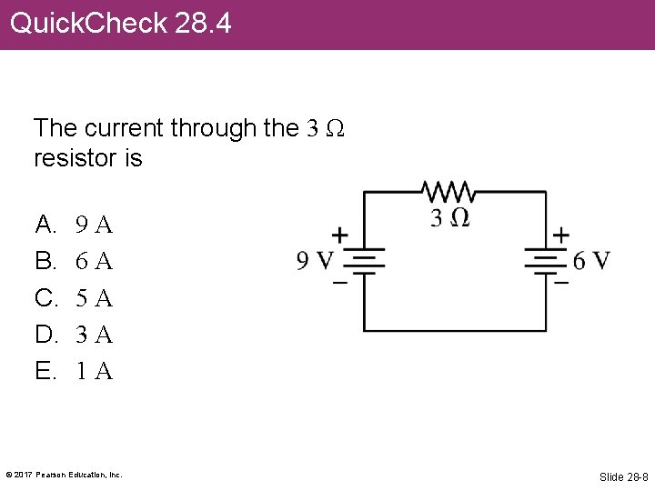 Quick. Check 28. 4 The current through the 3 Ω resistor is A. B.