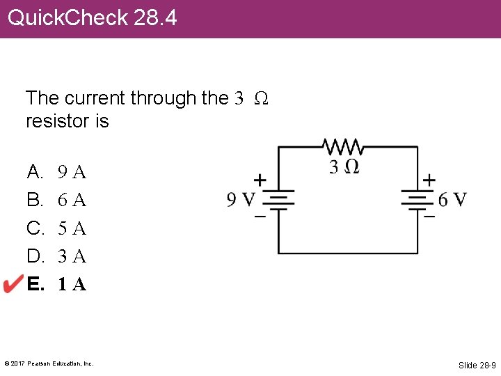 Quick. Check 28. 4 The current through the 3 Ω resistor is A. B.