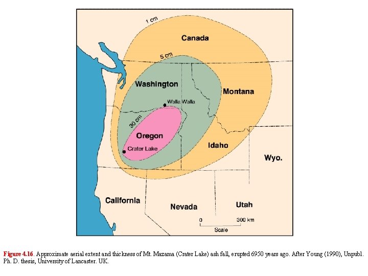 Figure 4. 16. Approximate aerial extent and thickness of Mt. Mazama (Crater Lake) ash