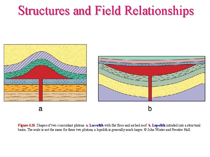 Structures and Field Relationships Figure 4. 26. Shapes of two concordant plutons. a. Laccolith