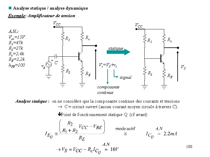 n Analyse statique / analyse dynamique Exemple: Amplificateur de tension VCC A. N. :