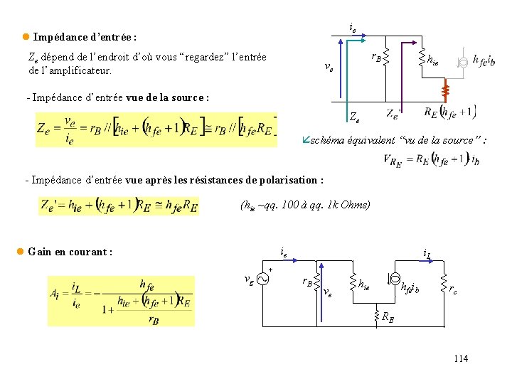 ie l Impédance d’entrée : Ze dépend de l’endroit d’où vous “regardez” l’entrée de