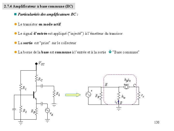 2. 7. 4 Amplificateur à base commune (BC) n Particularités des amplificateurs BC :