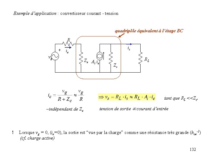 Exemple d’application : convertisseur courant - tension quadripôle équivalent à l’étage BC R is