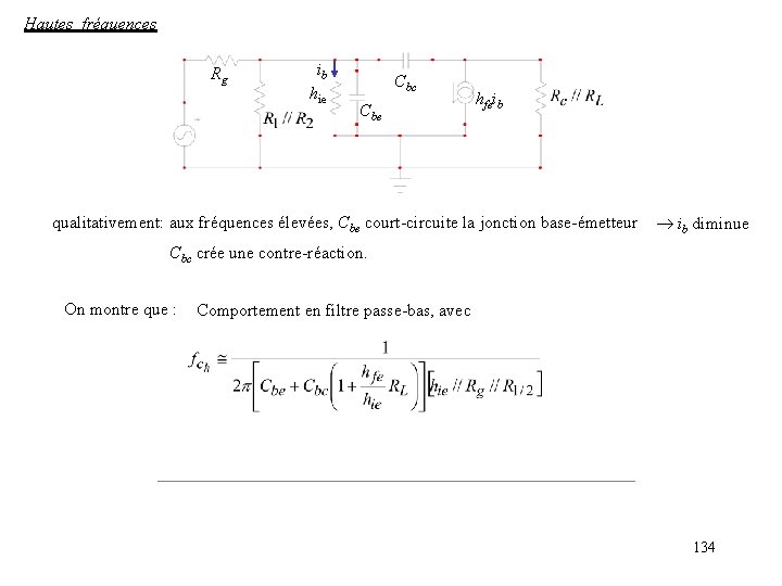 Hautes fréquences Rg ib hie Cbc Cbe hfeib qualitativement: aux fréquences élevées, Cbe court-circuite