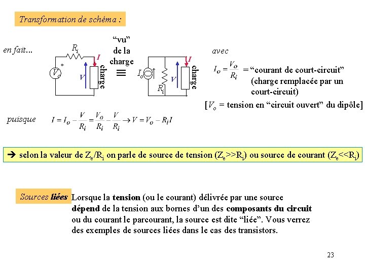 Transformation de schéma : Ri en fait. . . I Io Ri V charge