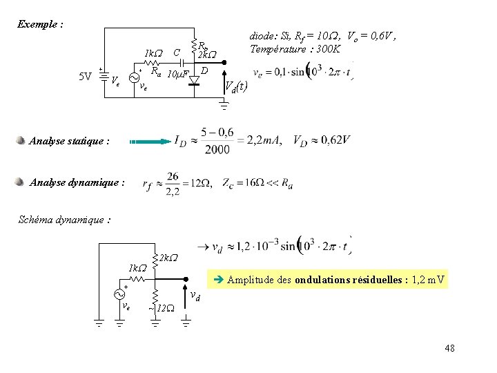 Exemple : 1 k 5 V C D Ra 10µF Ve diode: Si, Rf