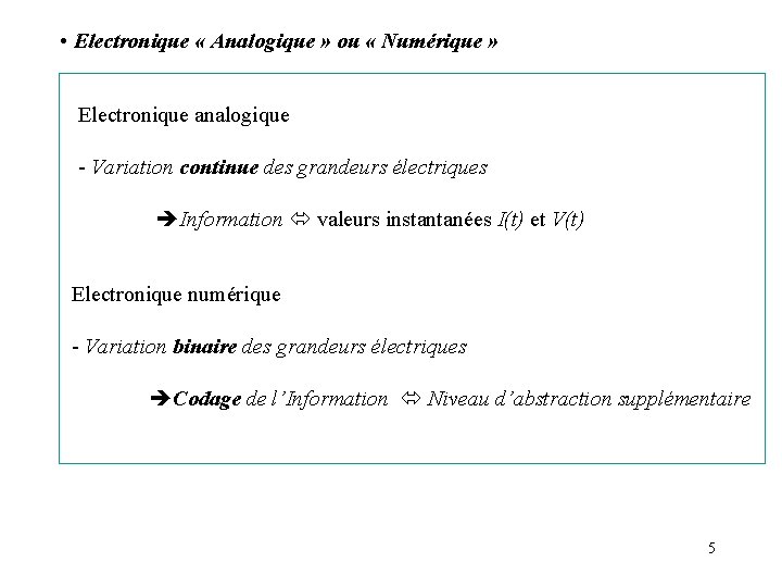  • Electronique « Analogique » ou « Numérique » Electronique analogique - Variation