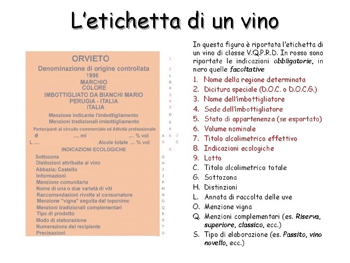 L’etichetta di un vino In questa figura è riportata l’etichetta di un vino di