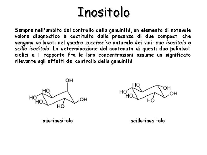 Inositolo Sempre nell'ambito del controllo della genuinità, un elemento di notevole valore diagnostico è