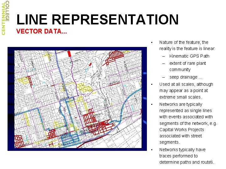 LINE REPRESENTATION VECTOR DATA. . . • Nature of the feature, the reality is