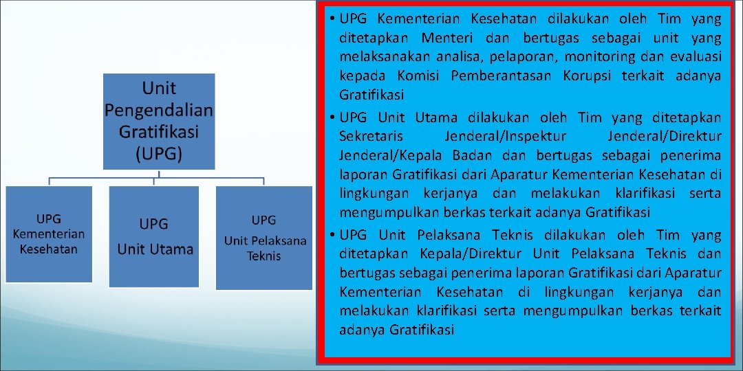  • UPG Kementerian Kesehatan dilakukan oleh Tim yang ditetapkan Menteri dan bertugas sebagai