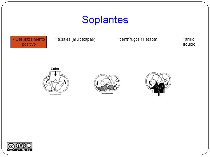 Soplantes • Desplazamiento positivo * axiales (multietapas) *centrífugos (1 etapa) *anillo líquido 