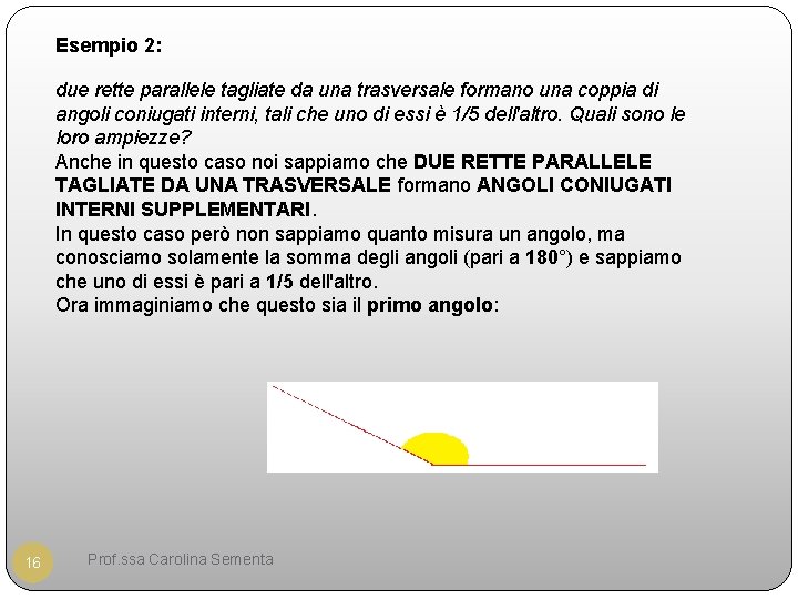 Esempio 2: due rette parallele tagliate da una trasversale formano una coppia di angoli