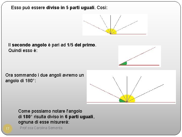 Esso può essere diviso in 5 parti uguali. Così: Il secondo angolo è pari