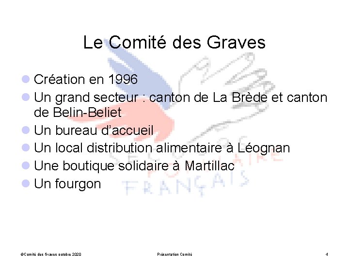 Le Comité des Graves l Création en 1996 l Un grand secteur : canton