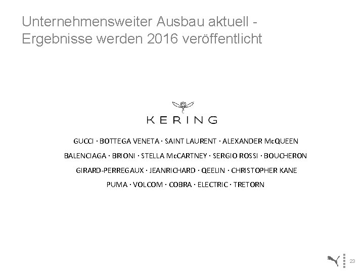 Unternehmensweiter Ausbau aktuell Ergebnisse werden 2016 veröffentlicht GUCCI · BOTTEGA VENETA · SAINT LAURENT