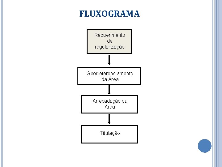 FLUXOGRAMA Requerimento de regularização Georreferenciamento da Área Arrecadação da Área Titulação 