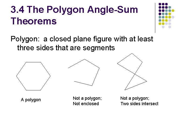 3. 4 The Polygon Angle-Sum Theorems Polygon: a closed plane figure with at least