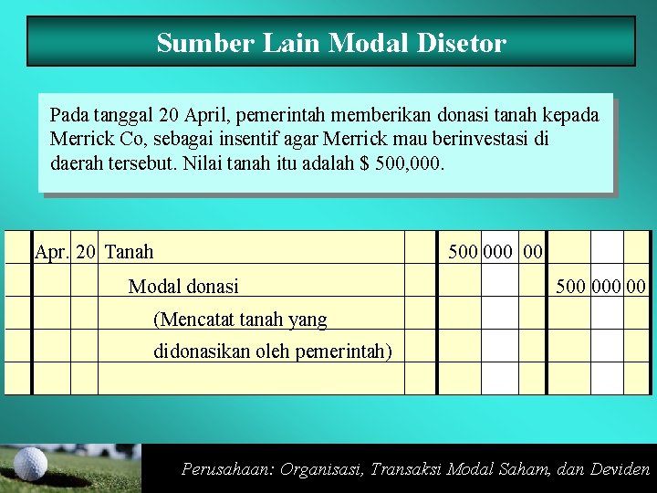 Sumber Lain Modal Disetor Pada tanggal 20 April, pemerintah memberikan donasi tanah kepada Merrick