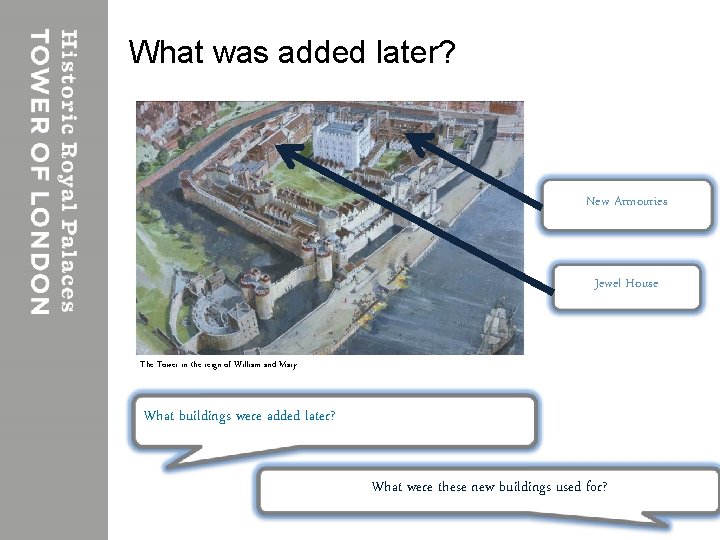 What was added later? New Armouries Jewel House The Tower in the reign of