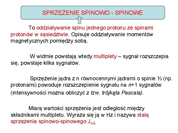 SPRZĘŻENIE SPINOWO - SPINOWE To oddziaływanie spinu jednego protonu ze spinami protonów w sąsiedztwie.