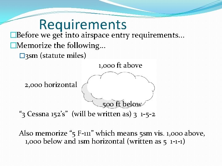 Requirements �Before we get into airspace entry requirements. . . �Memorize the following. . Requirements �Before we get into airspace entry requirements. . . �Memorize the following. .