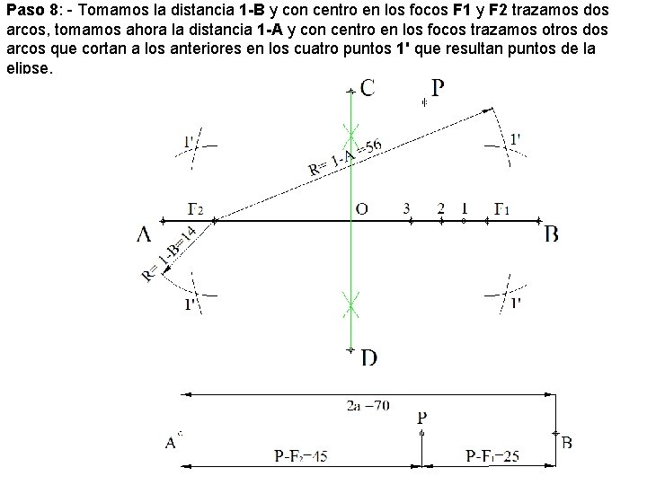 Paso 8: - Tomamos la distancia 1 -B y con centro en los focos Paso 8: - Tomamos la distancia 1 -B y con centro en los focos