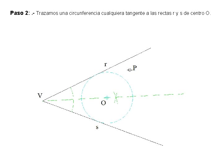 Paso 2: . - Trazamos una circunferencia cualquiera tangente a las rectas r y Paso 2: . - Trazamos una circunferencia cualquiera tangente a las rectas r y
