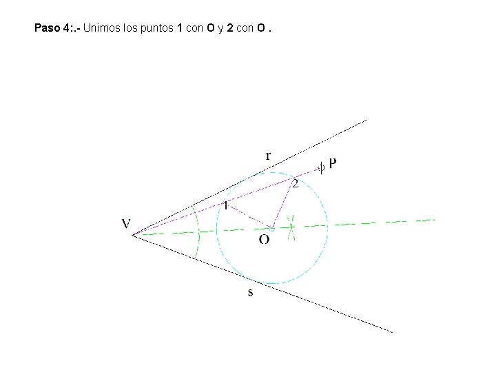 Paso 4: . - Unimos los puntos 1 con O y 2 con O. Paso 4: . - Unimos los puntos 1 con O y 2 con O.