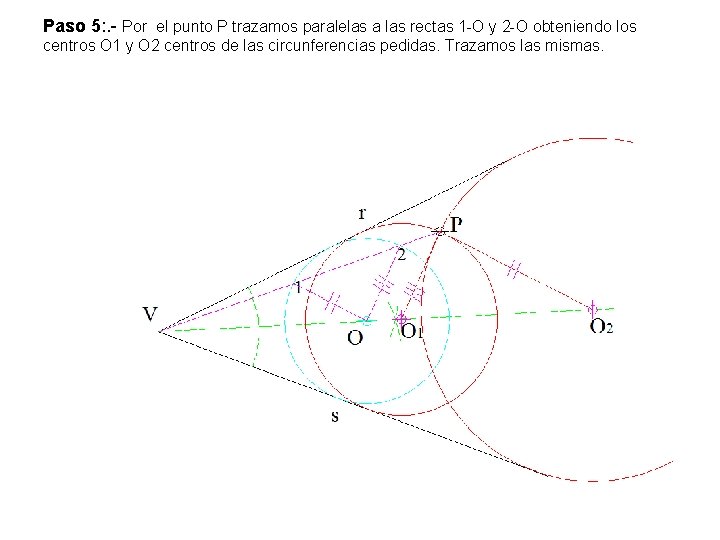 Paso 5: . - Por el punto P trazamos paralelas a las rectas 1 Paso 5: . - Por el punto P trazamos paralelas a las rectas 1
